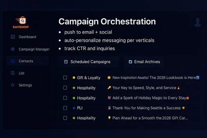 Unified back office dashboard mock: revenue book, per-location revenue, tickets and touchpoints